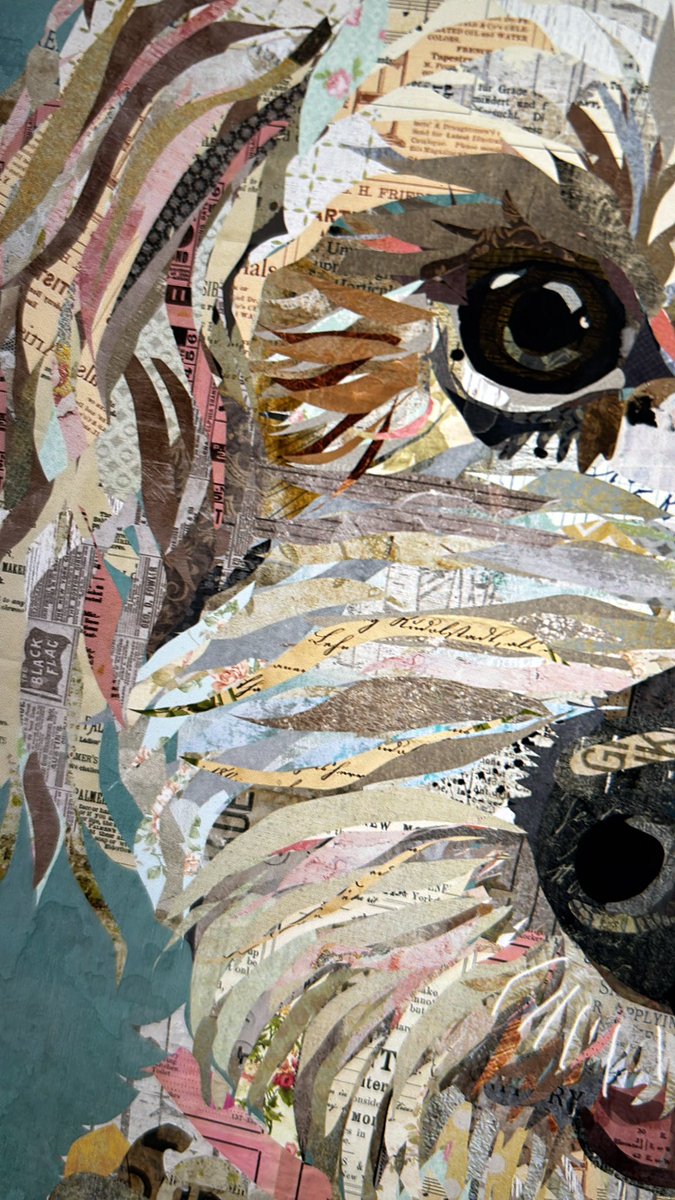 iamtraciwithani's tweet image. Finishing up my latest pet-portrait commission!  Here’s a little sneak peek.  Any guesses as to what breed it is?  #dogart #digitalart #collageart