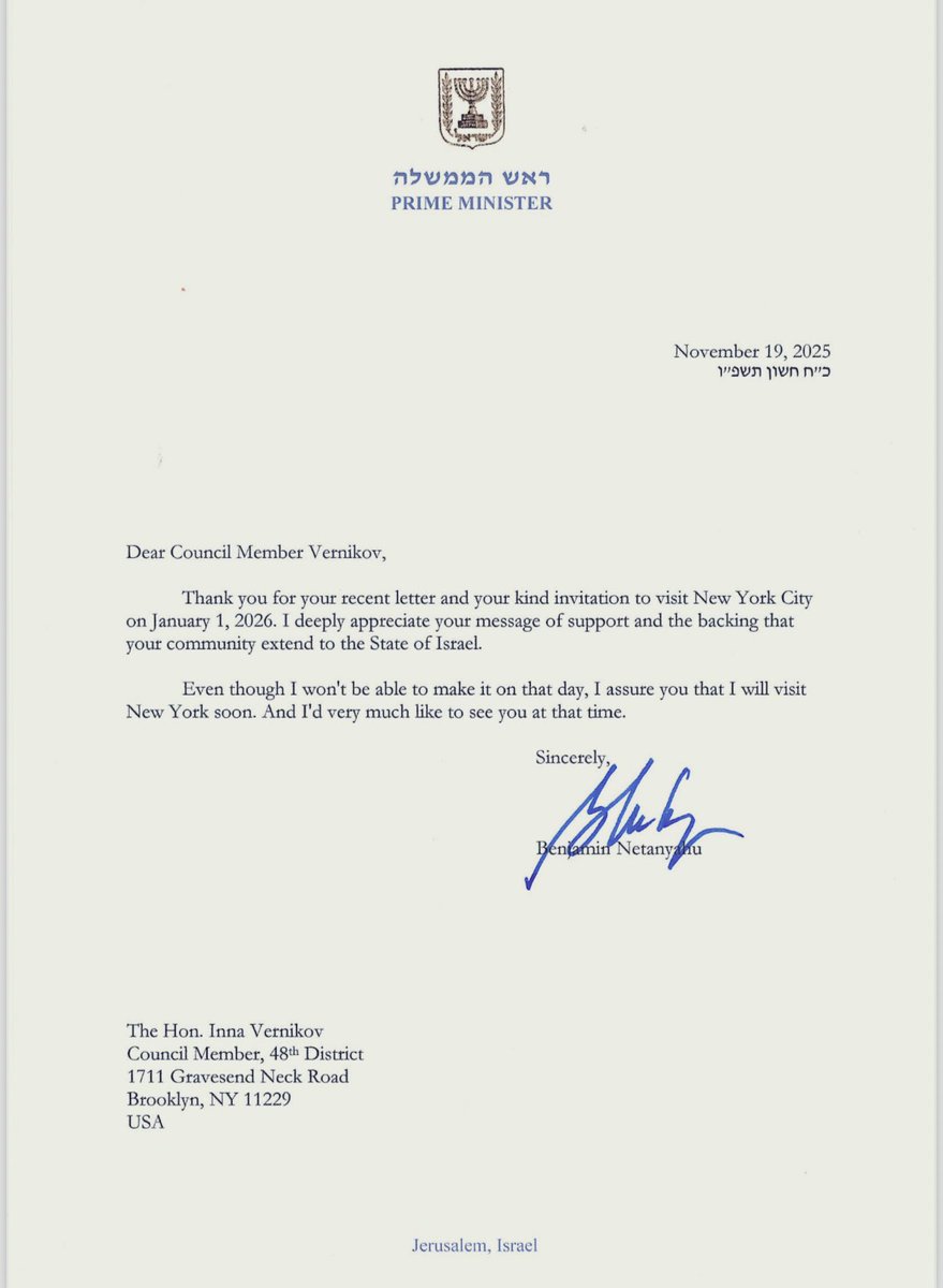 InnaVernikov's tweet image. Game on @ZohranKMamdani ! @netanyahu responds to my invitation to visit NYC in light of Mamdani’s threat to arrest him: “Vernikov told The Post she can’t wait to see Mamdani lose his mind when the PM lands in New York City.”