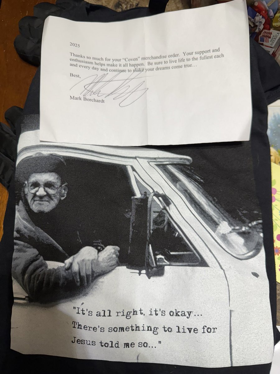 <a href="/morethescarier/">Mark Borchardt</a> Mark Borchardt is a real gem, I knew I ordered the shirt, but the note was such a bonus. I love genuine humans, it doesn’t get much more. Thank you!!