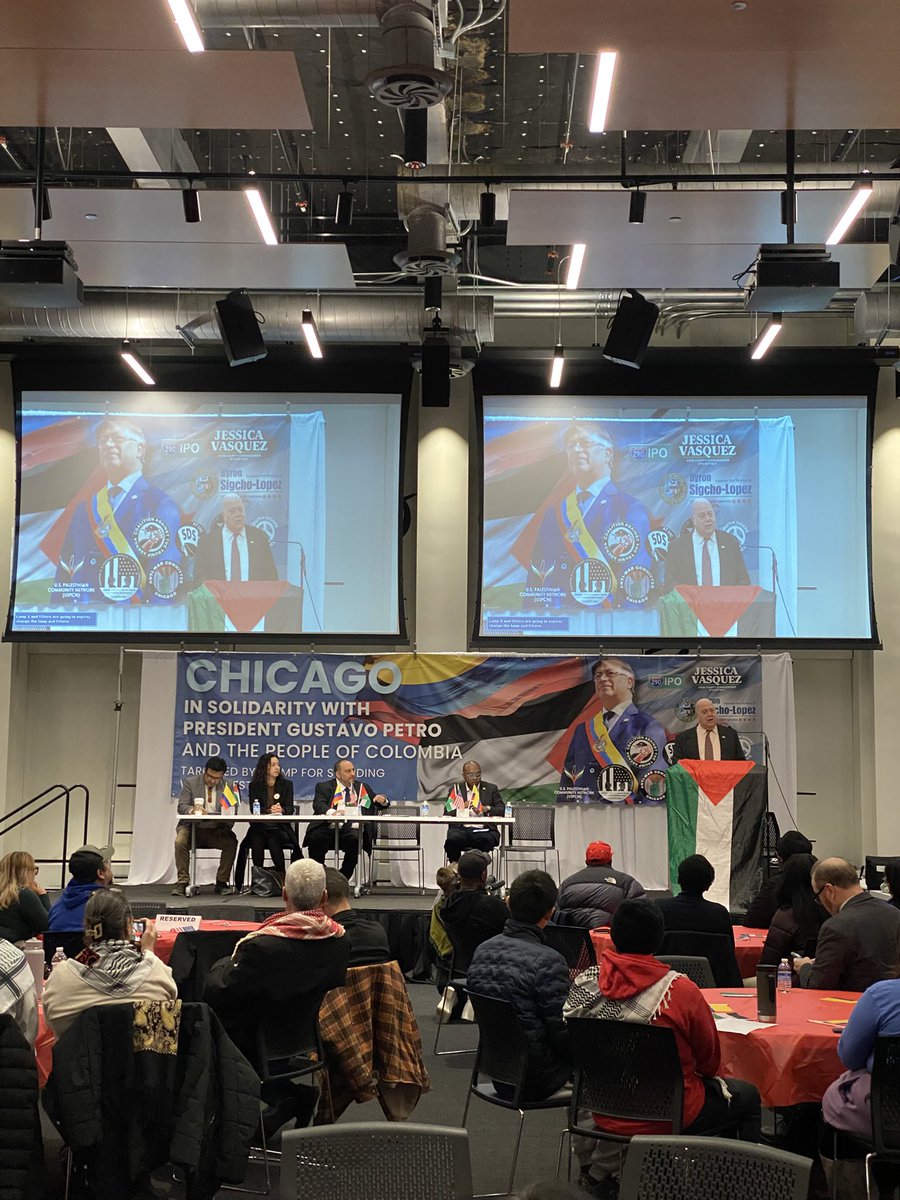 <a href="/DiegoAngulo/">Diego Angulo</a> Ambassador Daniel García-Peña Jaramillo (<a href="/ColombiaEmbUSA/">Embassy of Colombia in the United States</a>), speaking on behalf of President <a href="/petrogustavo/">Gustavo Petro</a>, affirmed his respect for Chicago’s rich history of organizing and reiterated Colombia’s firm support for the Palestinian struggle and opposition to Israel’s apartheid state.