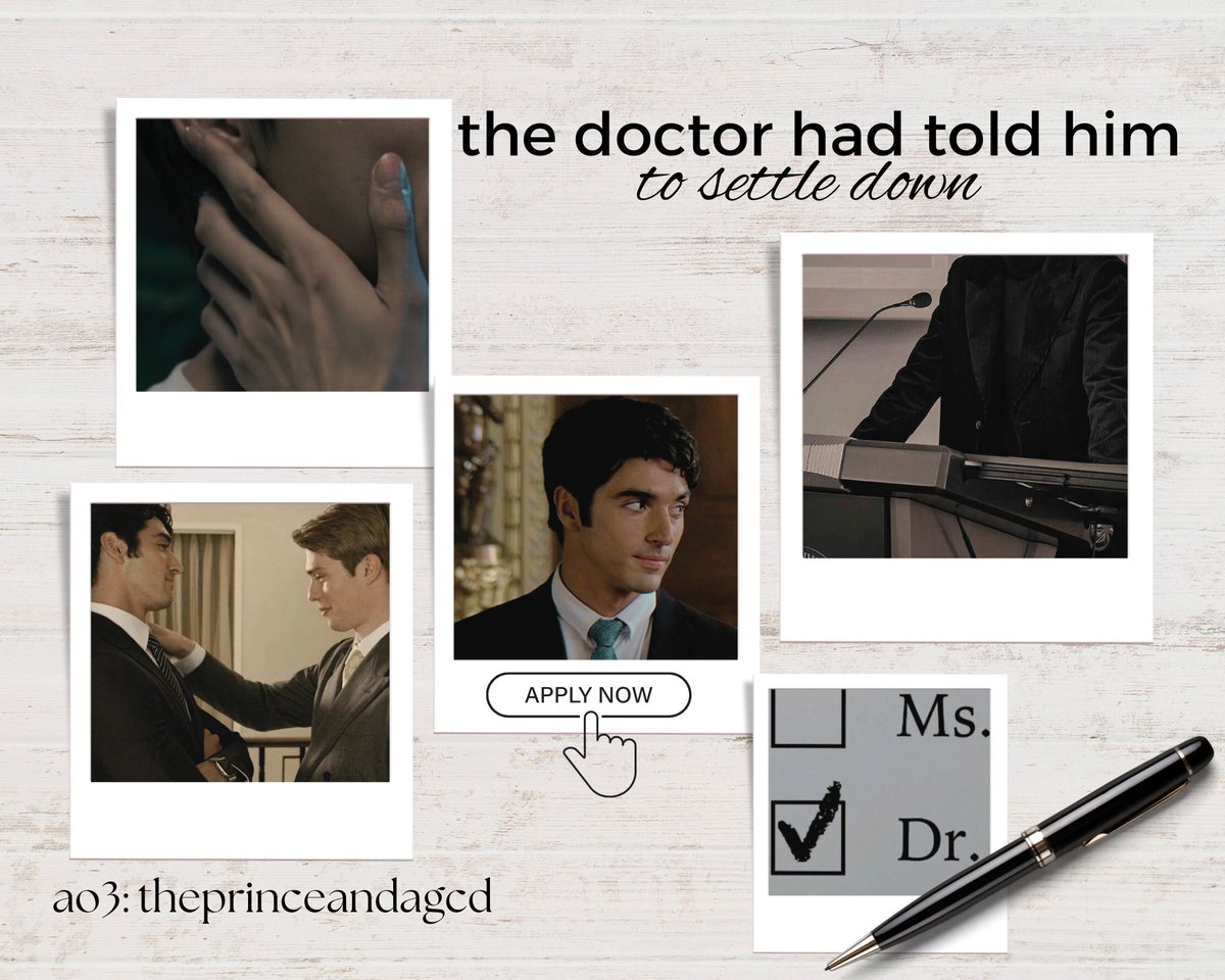 princeandagcd's tweet image. the doctor had told him to settle down
[ archiveofourown.org/works/76107011 ]

🎓 for @looking40rion 🩷
🎓 4.4k | E 
🎓 doctoral student ACD 
🎓 getting together | first kiss 
🎓 partially based on the true story of my dissertation defense 😂