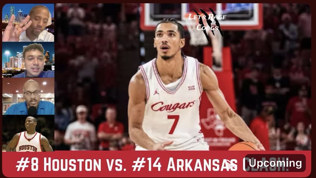PawdSlamaJama's tweet image. (8) Houston 94 | (14) Arkansas 85 | FINAL

Razorbacks could not stop UH consistently in the second half. Big reason for that was the trio of Milos Uzan (13 pts), Kingston Flemings (21 pts) &amp;amp; Emanuel Sharp (22 pts).

LRC will stream shortly!