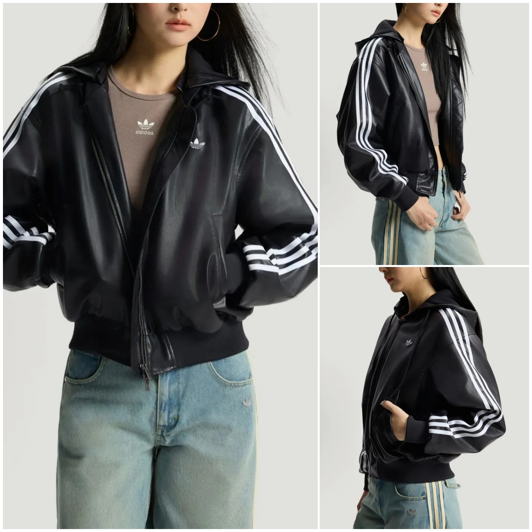adidas 黒 レザージャケット adidas Originals Hooded Leather Jacket Pad “Black”が海外発売