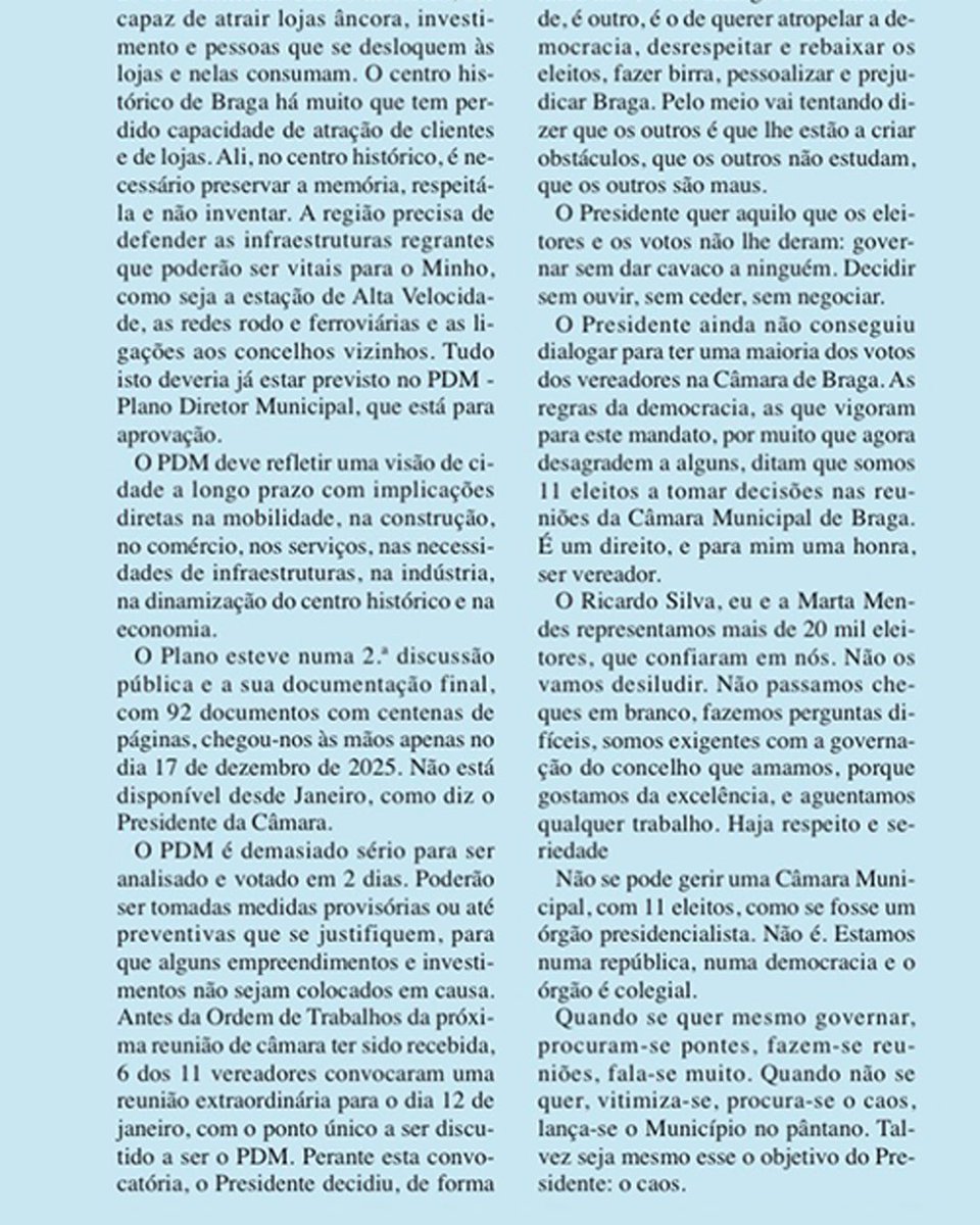 O PDM é um instrumento estrutural para o futuro de Braga.

A sua análise exige tempo, rigor e diálogo entre eleitos.

Hoje, no Correio do Minho.

#PDM #PlaneamentoUrbano #Braga

mariomeireles.pt/pdm-do-planeam…
