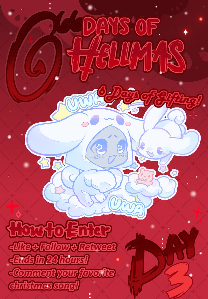 *ੈ✩‧₊6 DAYS OF HELLMAS!! ‧͙*ੈ✩‧₊

DAY 3: Cinna YCH! -Each day for the next 6 days I’ll be giving away 1 ych as a way to give back to my community!

How to enter: 
🩵- Follow, Like, RT
🩵-Ends in 24 hours
🩵-Comment your favorite Christmas song!