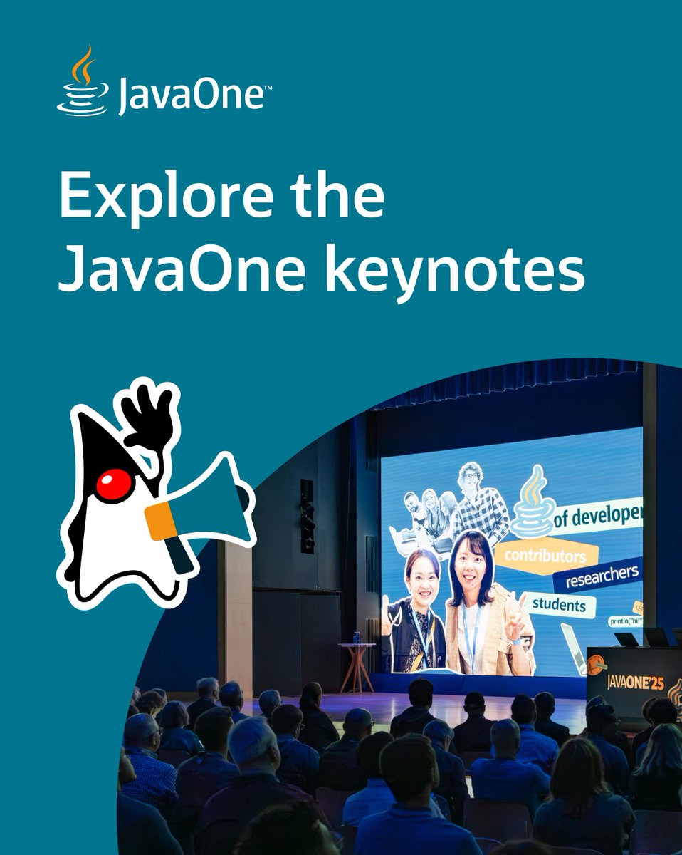 java's tweet image. From building Java-AI projects to strengthening the Java community—our #JavaOne keynotes cover a wide range of topics designed to both educate and inspire you. ❤️ 

Learn more about this year's keynotes: social.ora.cl/6010CON54