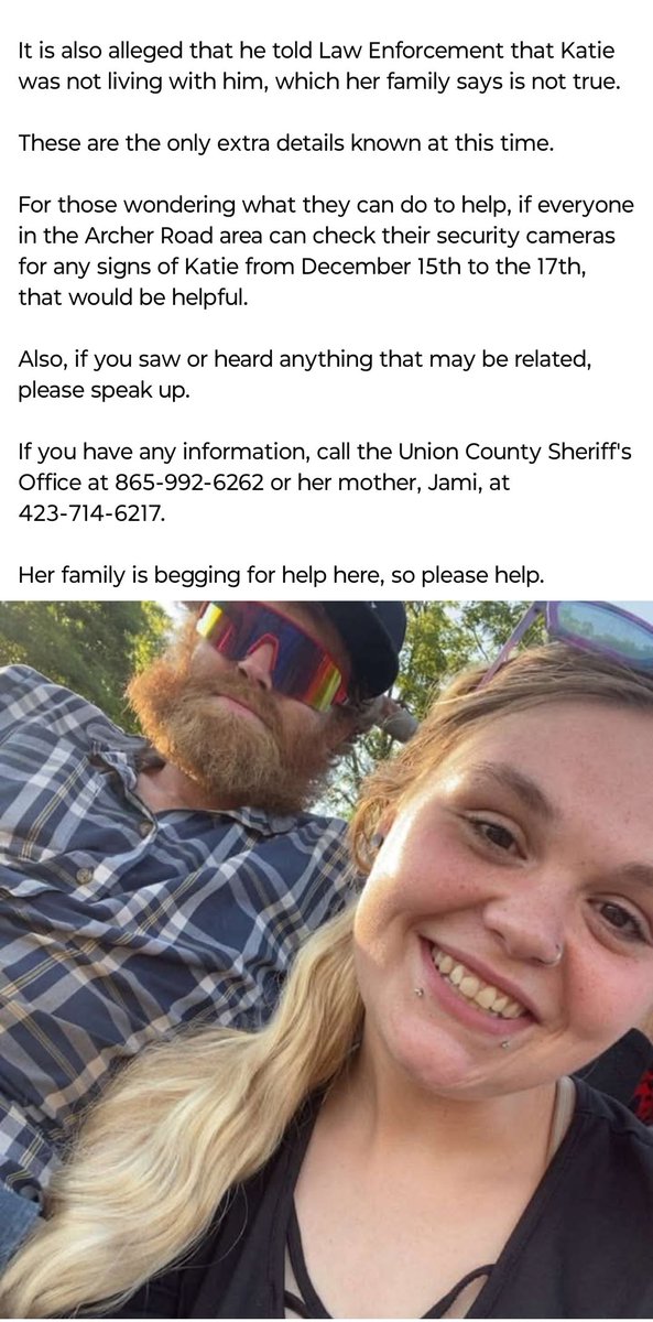 #KatieCook missing from Lutrell Tennessee since 12/16/25