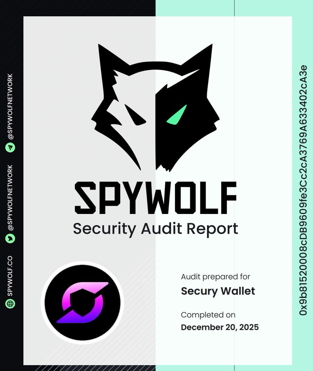 SecuryWallet's tweet image. 🔐 Security Update – Another Smart Contract Audit Completed

We’re pleased to share a security update with the Secury Wallet community.

⚡️ Our $SEC smart contract has successfully passed another independent audit by SpyWolf.
This audit reviewed the Ethereum smart contract to…