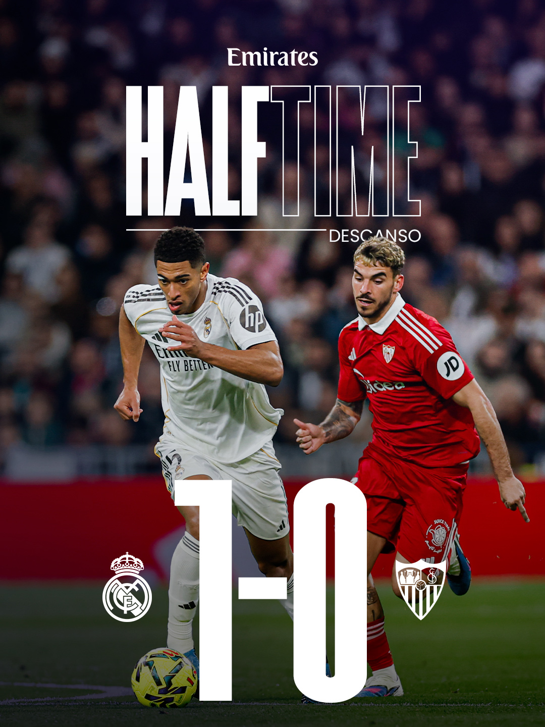 الشوط الأول لمباراة ريال مدريد إشبيلية ينتهي بتقدم "الملكي" بهدف #بيلينغهام 