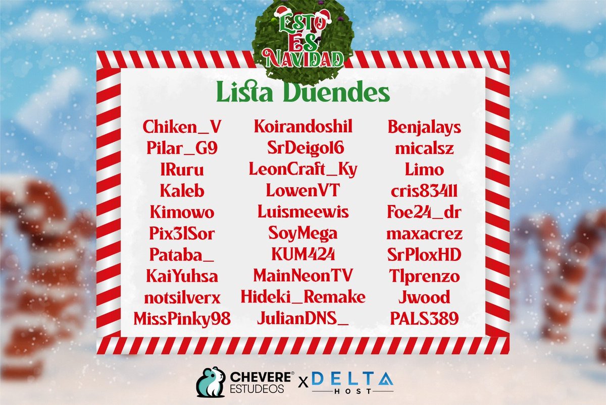 🎁🎄LISTA DE LOS PARTICIPANTES DE ESTO ES NAVIDAD 🎄🎁

    ¿Quién será el duende del año?   

💰 Premio de S/50 soles
🗓️ Fecha: 21 de diciembre 
⏰Hora: 4 PM Perú
🔔 Gracias a <a href="/DeltaHostCloud/">DeltaHost</a> 
DC DE DELTA:  discord.gg/6rGsZxmFQY