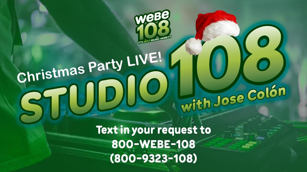 You are invited! It’s our annual #Studio108 Christmas Party🎄with “Ho-Ho” Jose mixing in all your holiday favorites! Get ready to party under the mistletoe starting at 7!🎅🏼🎶

📻: 107.9 FM / <a href="/WEBE108Radio/">WEBE108</a> 
💻 : webe108.com / WEBE App 
📞: Requests: 800-WEBE-108