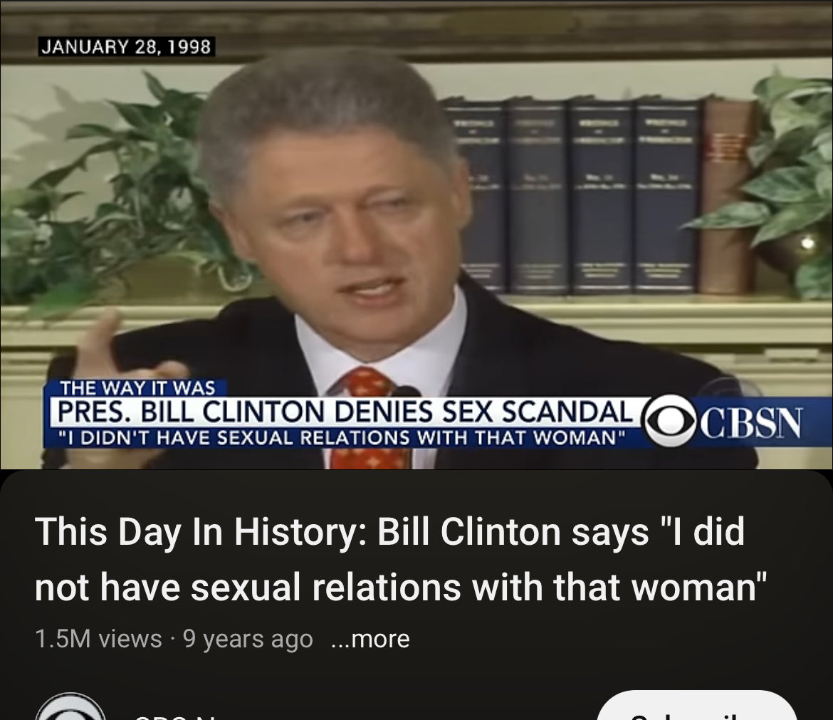 JamesOBrienCOS's tweet photo. @angelurena So, you are unwaveringly defend a guy who stared straight into the media cameras while wagging his pointer finger and said, "I did not have sexual relations with that woman, Ms. Lewinsky," https://t.co/T7oj2woxBF
