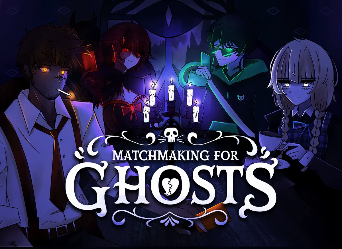 The playable DEMO for Matchmaking for Ghosts is releasing today at 8 PM EST on Itch.io 

Thank you all for your support thus far, and we're extremely excited to hear what you all think about the game! 

Spread the word ! 🩶
#visualnovel #horrorgame #datingsim