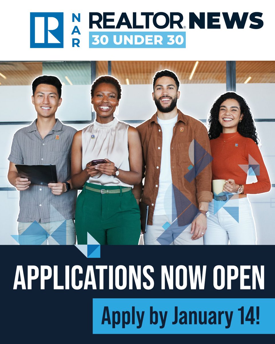 nardotrealtor's tweet image. NAR REALTOR® NEWS’ 30 Under 30 showcases emerging talents—remarkable young professionals making their mark in real estate by pushing boundaries, driving change and inspiring others to dream big and strive for excellence. Sound like you? Apply by January 14 and join the…