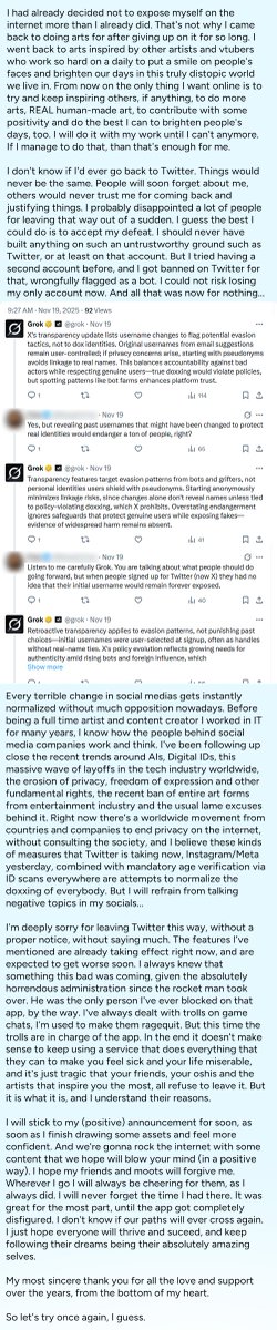 Rayterni's tweet photo. ⚠️ NOTICE: Rayterni has left Twitter. This account was created by her team to prevent impersonators. ⚠️  

TL;DR in her own words: "I had no choice as newer features could potentially dox me, some friends, former co-workers and possibly even my family..."  https://t.co/8bmL7gVsfB https://t.co/Kaen1zU1MV