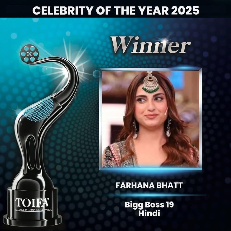 NoorFateemaaa's tweet photo. #toifa 2025: CELEBRITY OF THE YEAR - #farhanabhatt congratulations 🥂
#FarrhanaRebellions #bb19winner #trendingnow #BB19 #FarrhanaBhatt #FarhanaIsTheBoss https://t.co/aEuP7z9pZw