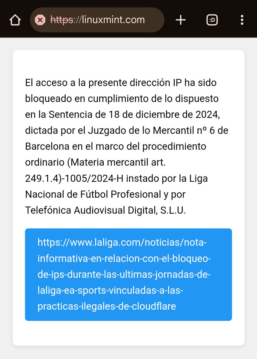 #laligagate 
<a href="/Linux_Mint/">Linux Mint</a> bloqueado en
<a href="/digimobil_es/">DIGI España</a> 

<a href="/Tebasjavier/">Javier Tebas Medrano</a> <a href="/LaLigaCorp/">LALIGA Corporativo</a> <a href="/TristanaMg/">Tristana Moraleja</a>
