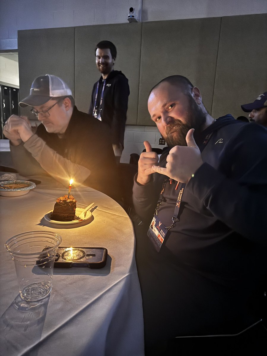 tcomer40's tweet photo. Thanks to the folks @VaSportsTV 
What may have felt like a small, silly gesture to some, I appreciated it. Spending my birthday working both the women’s game as well as our game at 6 for the men. One of the many reasons I enjoy working with our crew here. Thoughtful caring people https://t.co/MjDFkPY8mG