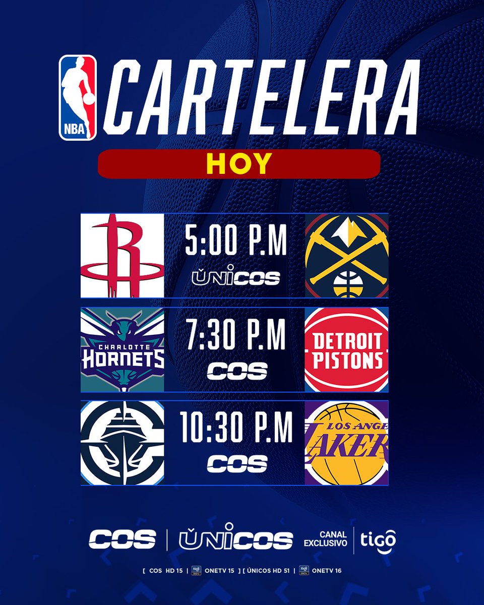 ¡Venimooooooooooooos! 

Triple cartelera de NBA por <a href="/COSPanama/">COS</a> y ÚNICOS. 

Arrancamos 4:55 por ÚNICOS con el Rockets vs Nuggets junto a <a href="/ronnyramos55/">Ronny Ramos Jr</a> 

7:30 Hornets vs Pistons por COS. 

10:30 cierran la cartelera Clippers vs Lakers con <a href="/JCBOYD_SPORT360/">Juan Carlos Boyd</a> y <a href="/BilitoCarrasco/">BILITO CARRASCO</a> por COS.