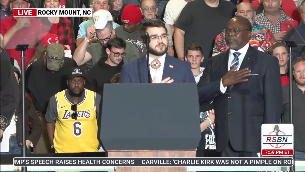 cr_national's tweet photo. We thank President Trump and his team for the incredible honor of allowing an NFCR representative to lead the Pledge of Allegiance at the Rocky Mount, North Carolina rally. President Trump’s strong commitment to patriotism, respect for our flag, and love of country was clearly reflected in yesterday's rally. It was an honor to stand with fellow Americans and celebrate the values that keep our nation strong.