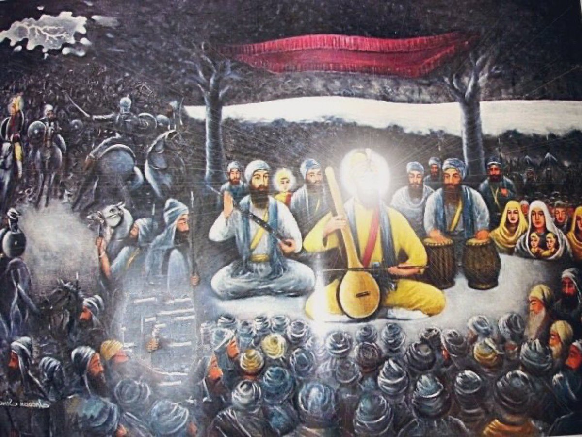 Amritvela at the River Sirsa. Despite the Mughal Army nearing close and the cold of ਪੋਹ Poh month, Dhan Sri Guru Gobind Singh Ji Maharaj stopped at the banks of the River Sirsa with their parivaar and Khalsa Fauj for Amrit Vela reciting Sri Asa Di Vaar, upholding Sikh Maryada 🙏🏽