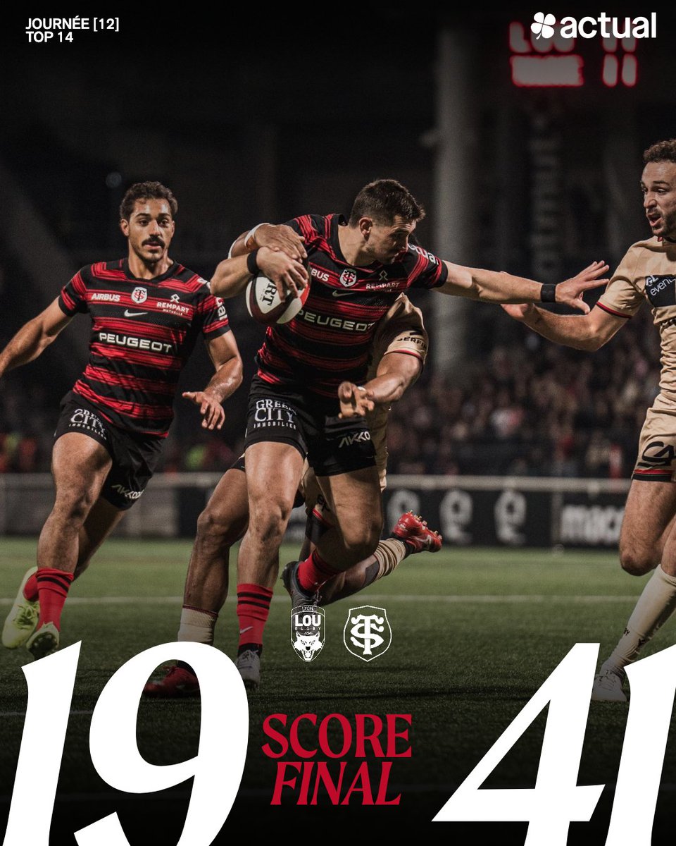 StadeToulousain's tweet photo. Superbe réaction ❤️🖤

Quel match de nos Stadistes qui décrochent le bonus offensif à Lyon sur la dernière action 🔥 https://t.co/Dz9cgVHjEA