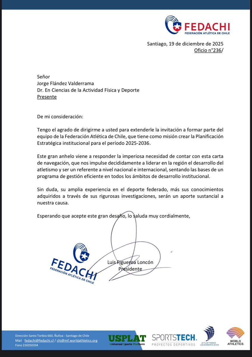 Felicitamos al presidente de nuestro Comité, Jorge Flández Valderrama, por ser convocado por la Federación Atlética de Chile para integrar la mesa técnica que diseñara el futuro del atletismo en nuestro país. ¡Mucho éxito Jorge! #Valdiviacl