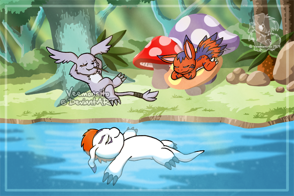 Veemonsito's tweet photo. Digimon fanart featuring Gazimon, Elecmon and Gomamon, hanging out together in the DigiWorld 🏝️
#Digimon #デジモン https://t.co/RrcfO7OheF