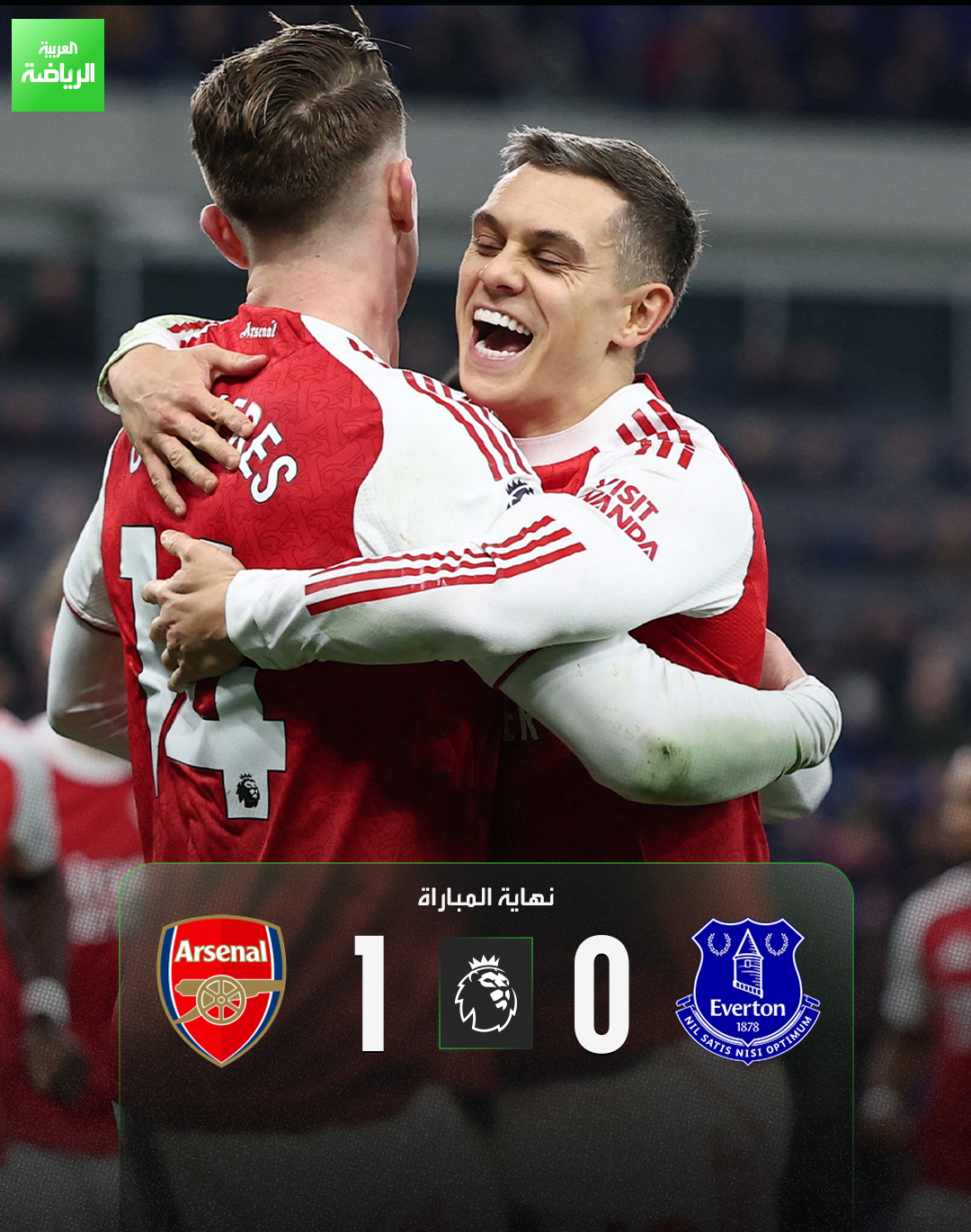 أرسنال يفوز على إيفرتون ويستعيد صدارة الدوري الإنجليزي. إيفرتون 0 أرسنال 1 (يوكيريس). الدوري الإنجليزي. هيل ديكينسون 