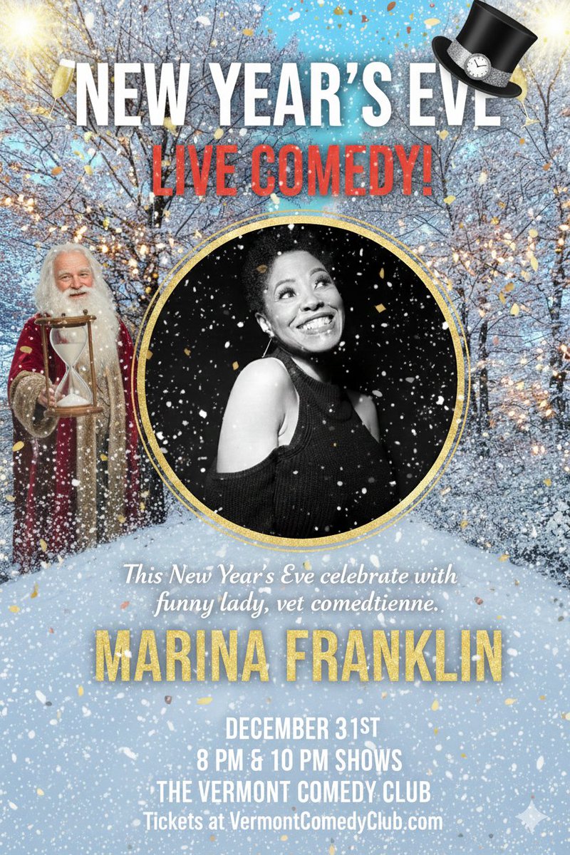 marinayfranklin's tweet image. Happy Holidays! This New Year's Eve I'll be counting it down to the New Year @vtcomedy. Don't miss me!
Tickets: …-vermontcomedyclub-com.seatengine.com/events/123157 #NewYearsEve

#Comedyshow #Vermont #Burlington