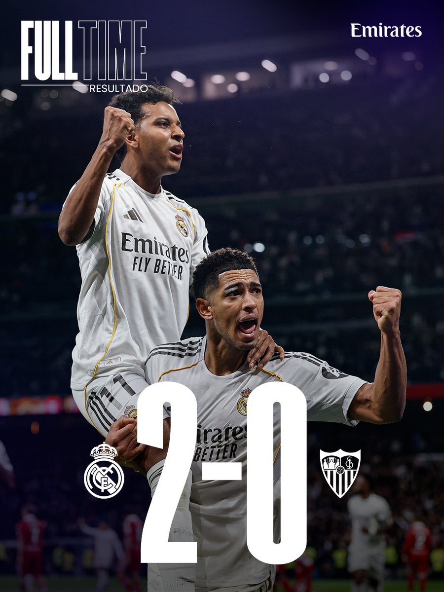 🏁 ريال مدريد 2-0 اشبيلية
⚽ 38' <a href="/BellinghamJude/">Jude Bellingham</a>
⚽ 86' <a href="/KMbappe/">Kylian Mbappé</a> (ضربة جزاء)
@Emirates