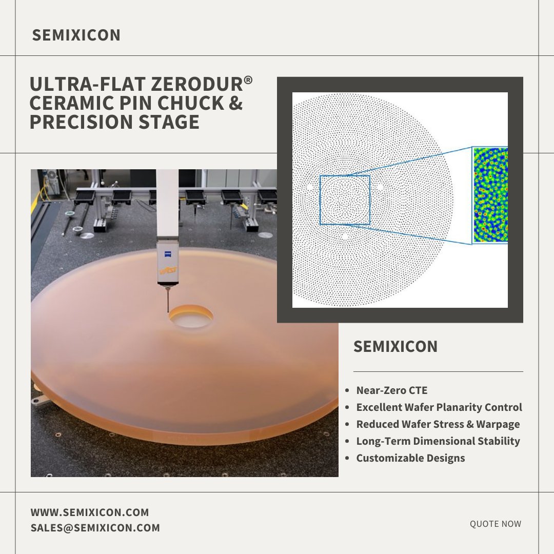 DiamondSemi's tweet photo. SEMIXICON: Ultra-Flat Zerodur® Ceramic Pin Chuck &amp; Precision Stage ceramic(near-zero CTE) https://t.co/COgY6olkJK
#Zerodurpinchuck #ceramicpinchuck #ultraflatwaferchuck #semiconductorpinchuck #Zerodurceramicstage #lithographywaferchuck #metrologywaferchuck #nearzeroCTEceramic https://t.co/wnt1KdkMyJ
