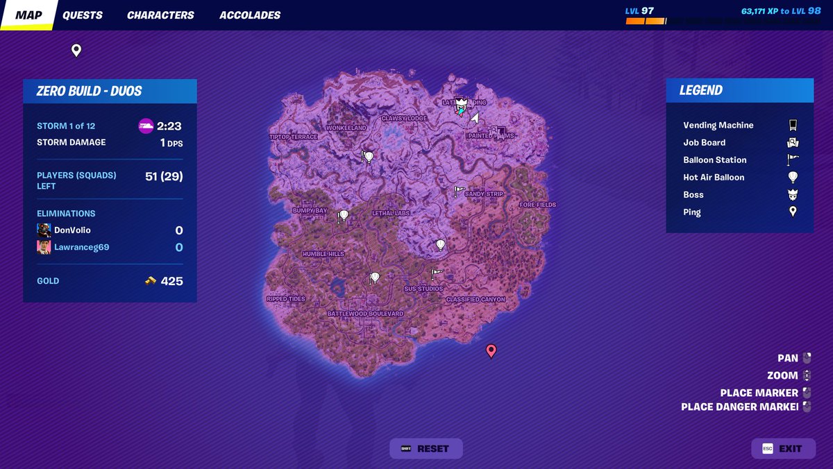 DonVolioYT's tweet photo. Not seen this happen before, but we were not seeing any storm, and eliminations were remaining at zero on the pause map #Fortnite https://t.co/84fXnY1qT1