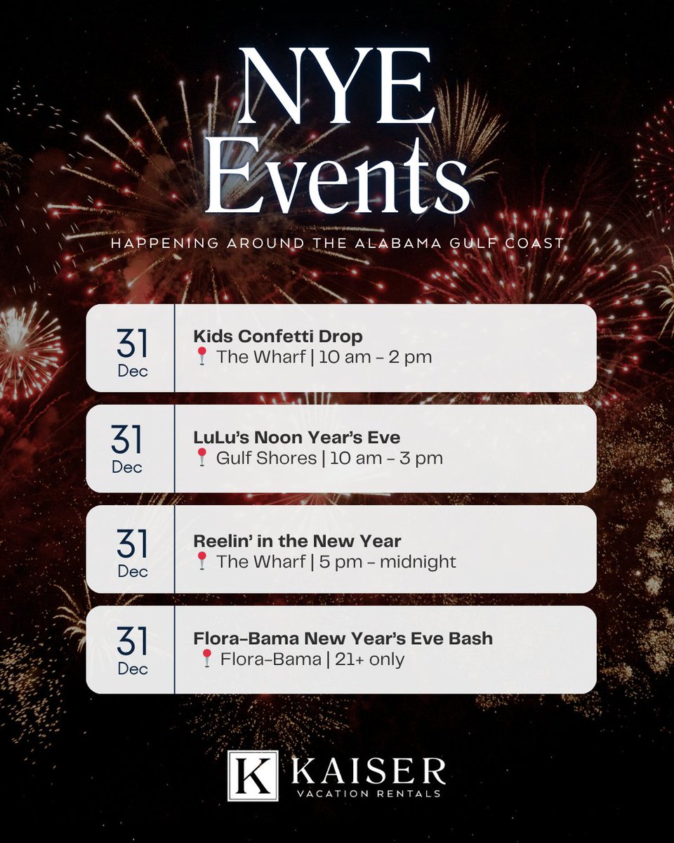 Ready to ring in 2026? 🎉 Check out the best NYE events across the Alabama Gulf Coast and celebrate in style!

#NYE2026 #visitalabama