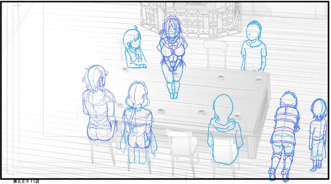 めんどいコマの下描きが終わった…! 