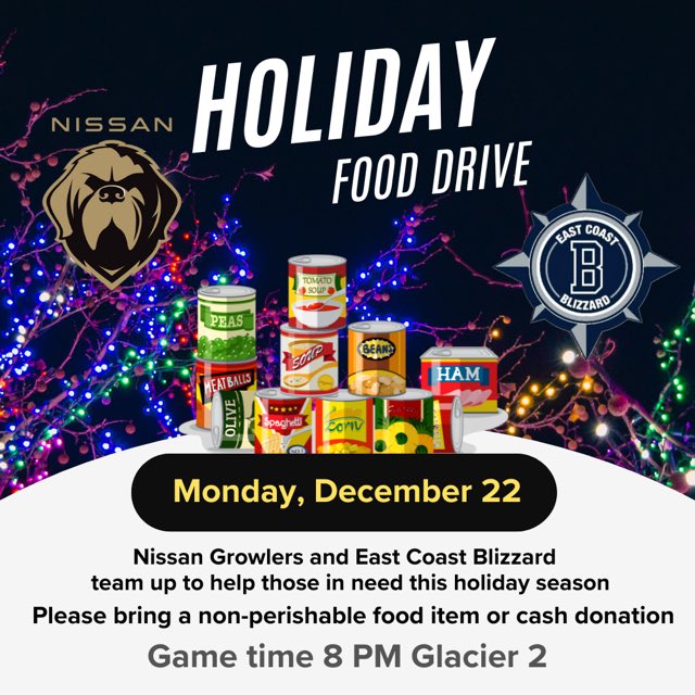 One last game before the Holiday Season on Monday, December 22nd! And we’re joining forces with the <a href="/EC_Blizzard/">East Coast Blizzard</a> to help those in need!