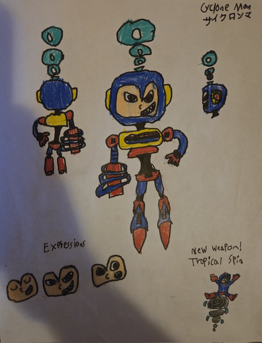 michael12acla's tweet photo. @MegaMan Robot Master Design
#MegaManDO and #DesignARobotMaster
This is Cyclone Man, a robot designed as a weather control unit. Cyclone Man 's weapon is the Tropical Spin. It creates mini typhoons to suck things up. PEN name: SonicSketcher https://t.co/gFokKJG8Qs