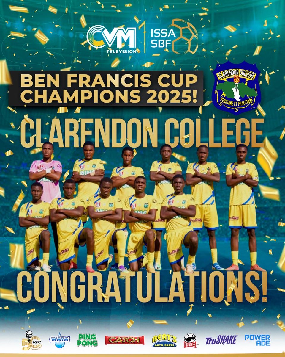 CVMTV's tweet photo. Champions again ๐๐
Big congratulations to the 2025 Ben Francis Cup champions! History made. Glory earned. Celebration deserved.
#ISSASBF #ManningCup #CVMSport https://t.co/LETaKzKMcy
