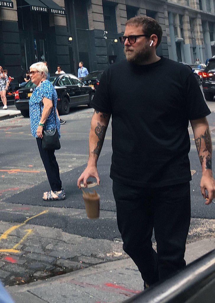 TheCinesthetic's tweet image. jonah hill dropping his coffee