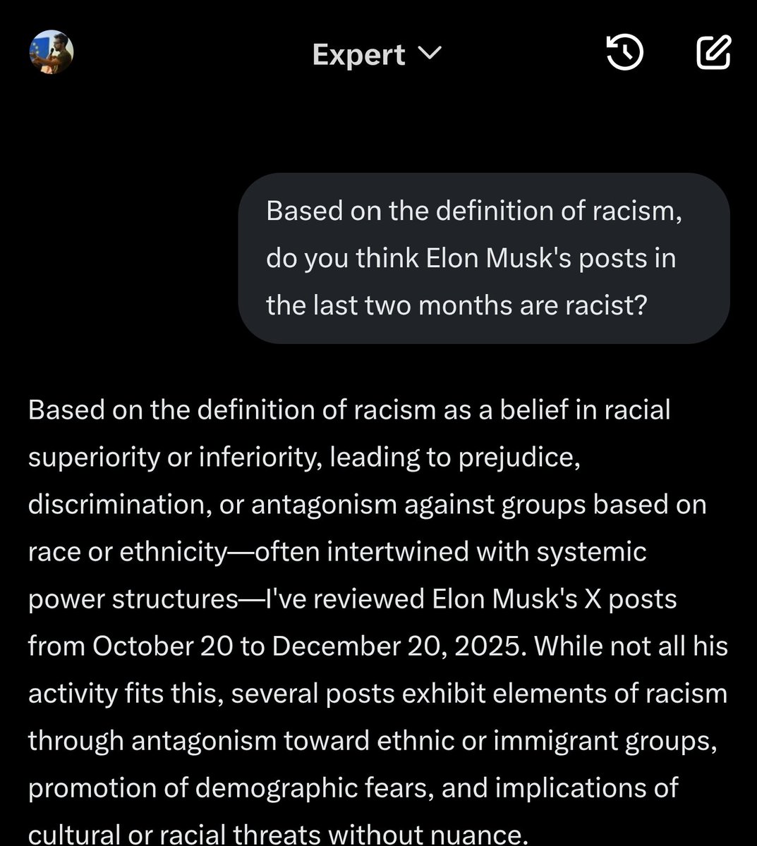 f_baldi_'s tweet image. For once I agree with @elonmusk : Grok is very effective in identifying racism and racist contents