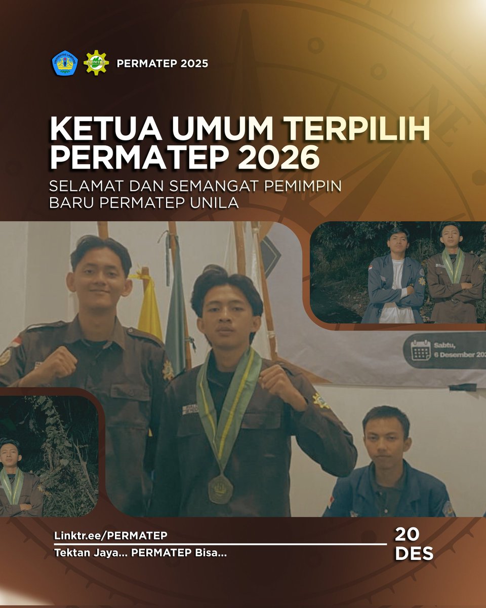 PERMATEPUNILA's tweet photo. [ SELAMAT DAN SEMANGAT ]
•
•
Semoga amanah ini menjadi awal semangat baru, kepemimpinan bijak, dan PERMATEP yang makin solid serta bermakna.
•
Instagram: @permatepunila
Tiktok: permatep
Youtube: PERMATEP unila
Whatsapp: PERMATEP
•
#Tektanjaya
#PERMATEPbisa
#PERMATEP2025 https://t.co/VWd3hhbTLj