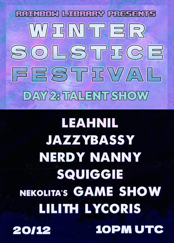 The Rainbow Library <a href="/VRChat/">VRChat</a> winter solstice festival continues as the stage has being defrosted for day 2. Join us in vrch.at/3t94xpwb