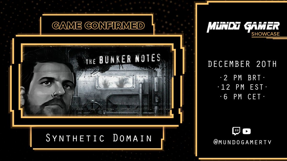 Next stop: Mundo Gamer Showcase 2025! 🎮
We are excited to announce that [ The Bunker Notes ] will be part of this global event featuring studios from over 20 countries.

Game: tr.ee/1zBRq1
Steam Fest: tr.ee/DTLYtV
Youtube: tr.ee/AKk5Og

Huge