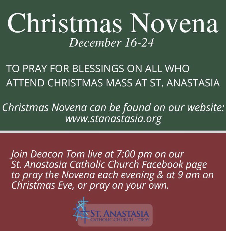 Come, pray with us! 
Live on our St. Anastasia Catholic Church Facebook page at 7 PM!