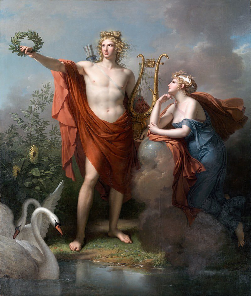phoebusnphoebe's tweet image. Apollo, God of Light, Eloquence, Poetry and the Fine Arts with Urania, Muse of Astronomy, By Charles Meynier.