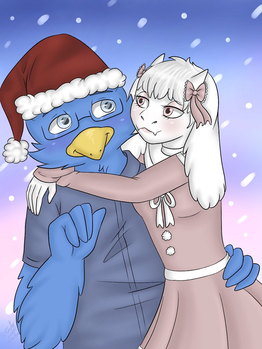 Minty_w0lf's tweet photo. Merry Christmas from Berdly @Baby_k_Drool  and I! Hope you all stay warm and cozy like our hugs 🌸✨💕

#ocxcanon #berdly #berdlyfanart #berdilette #aprilettedreemurr #coquette #coquettechristmas #bluechristmas #deltarune #deltaruneoc #oc #deltaruneberdly #berdlyxapril https://t.co/TraVX2XHaQ
