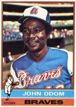 1975Topps's tweet image. Card #651 - Blue Moon Odom #Braves. Traded to the #WhiteSox on 6/15/76.

Part of the #Athletics dynasty that captured World Series titles from 1972-74, Odom logged over 1,500 innings and won 84 games in 13 seasons. He was called upon to pinch run 105 times in his career. #Topps