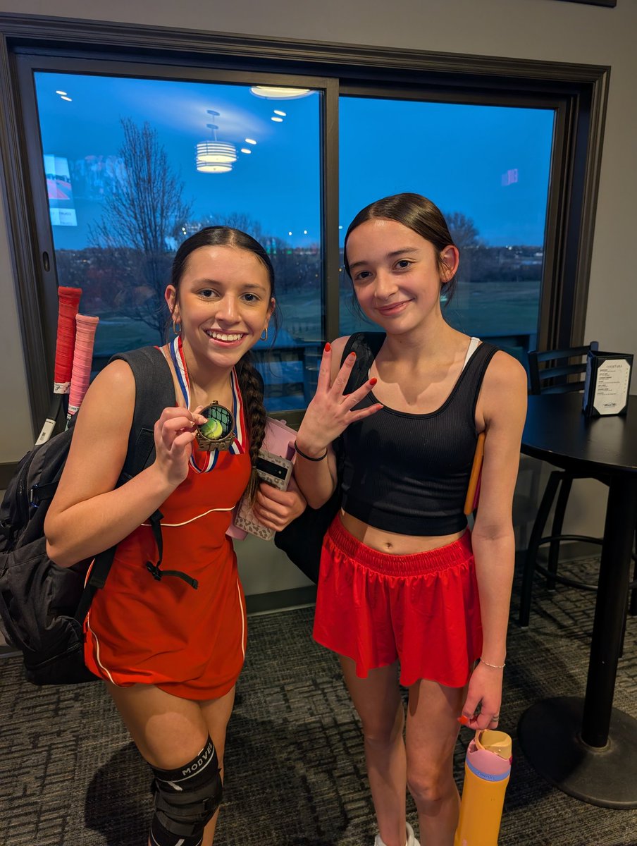 Ella and Evie played in a 16 and under L6 USTA tournament today and for the first time officially played each other. They were playing for 3rd/4th. Proud of them for playing well today!