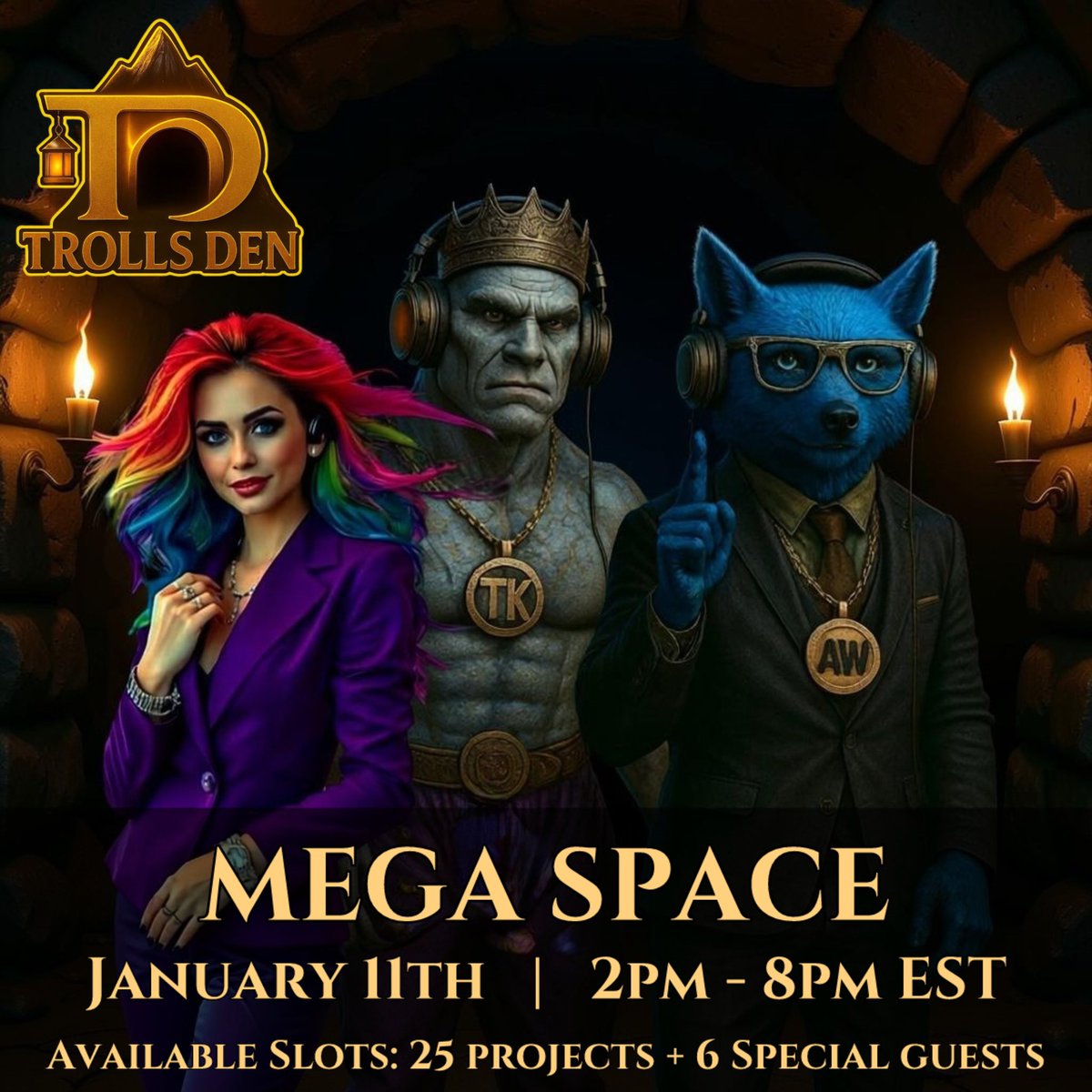 TrollsDenX's tweet image. 🧌⚡️ TROLLS DEN 🏔️ MEGA SPACE - JAN 11 ⚡️🧌  

📅 Sunday, January 11th  
🕑 2:00 p.m. – 8:00 p.m. EST 

Set reminder: 💚💎💙👇


The @TrollsDenX countdown is ON! Six hours of pure Web3 energy, ALPHA, and community power.  

🔥 Registration closes January…