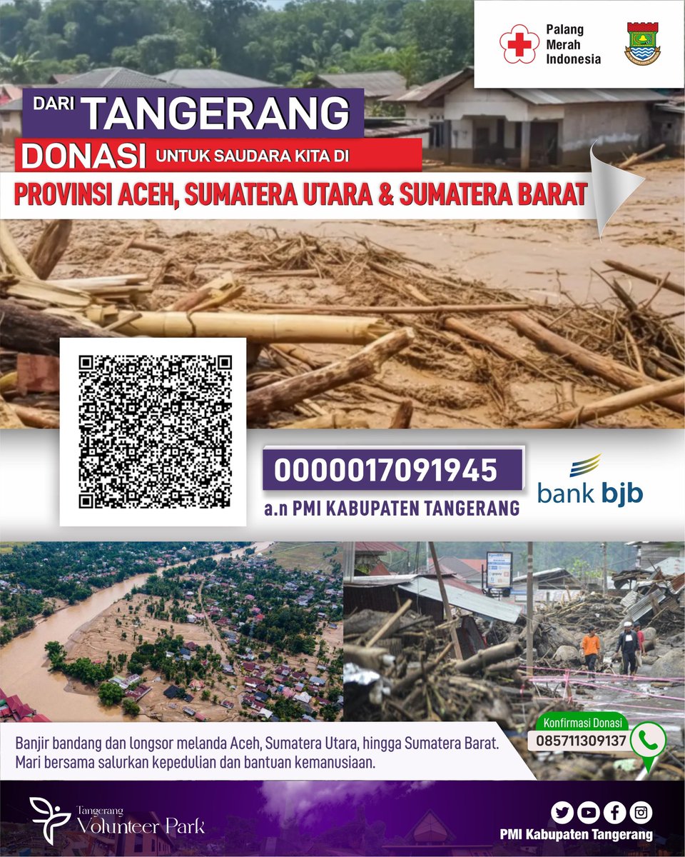 Udpate Donasi
📅 21 Desember 2025 | Pukul 07.30 WIB

Rekening Donasi:
🏦 Bank bjb - 0000017091945
a.n PMI Kabupaten Tangerang

Setiap bantuan adalah harapan. 🙏❤️

Mari bersama PMI Kabupaten Tangerang membantu saudara-saudara kita yang terdampak bencana.